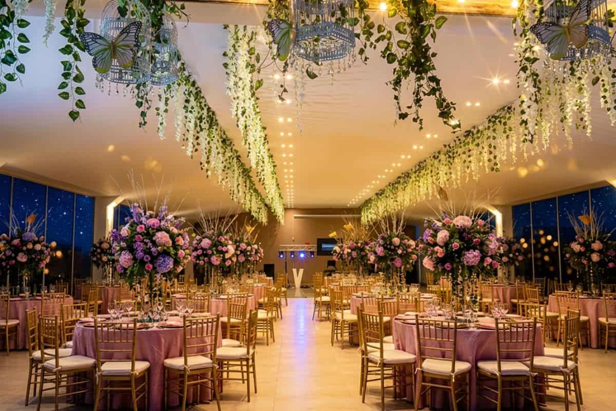 Diseño floral arquitectónico de alta gama para fiestas de 15 años en la Sabana.