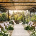hermosos paso de la novia en flores blancas y follaje