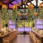 techos decorados con canastos y follaje verde